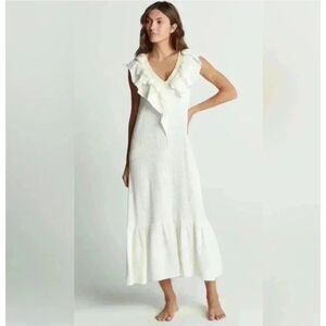 Sundays Anthropologie Gauzy Ruffle V Neck Coastal Cottagecore Maxi Dress L